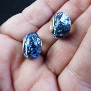 DaVinci Lot of 2 Silver Blue & White Natural Stone Bead Charms